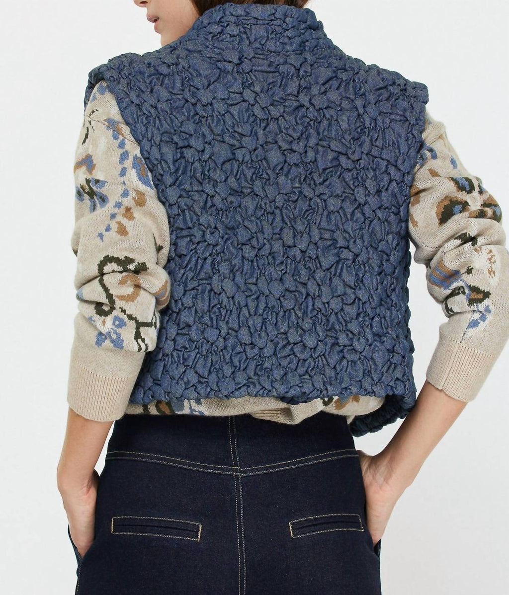 Cropped Quilting Vest In Denim