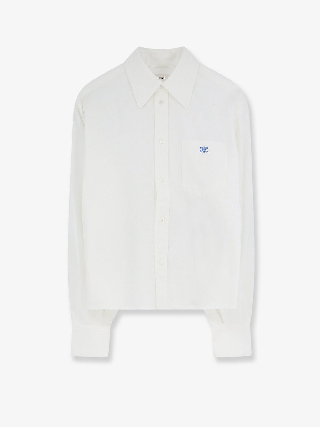 Celine Women Cropped Denim Shirt With Front Embroidered Logo