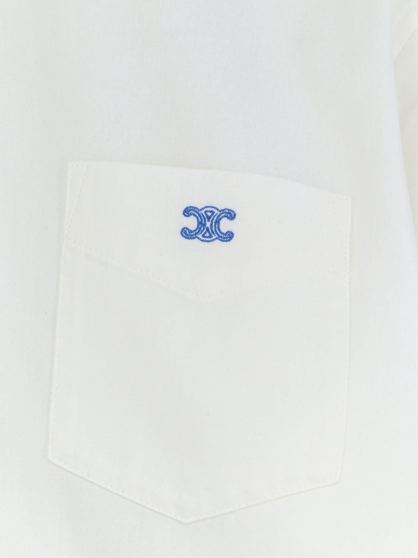 Celine Women Cropped Denim Shirt With Front Embroidered Logo