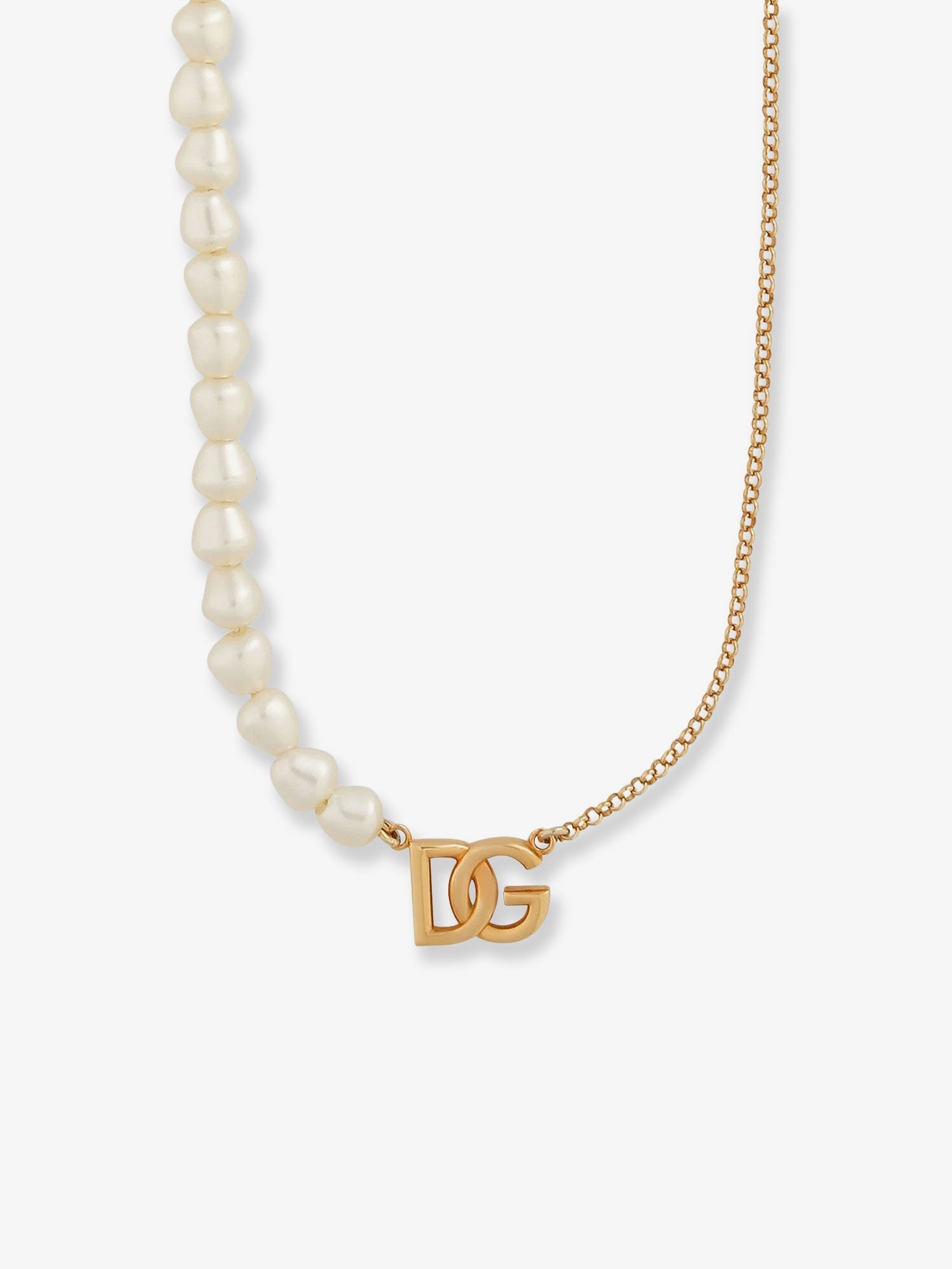 Dolce & Gabbana Women Brass Necklace With Pearls And Dg Logo