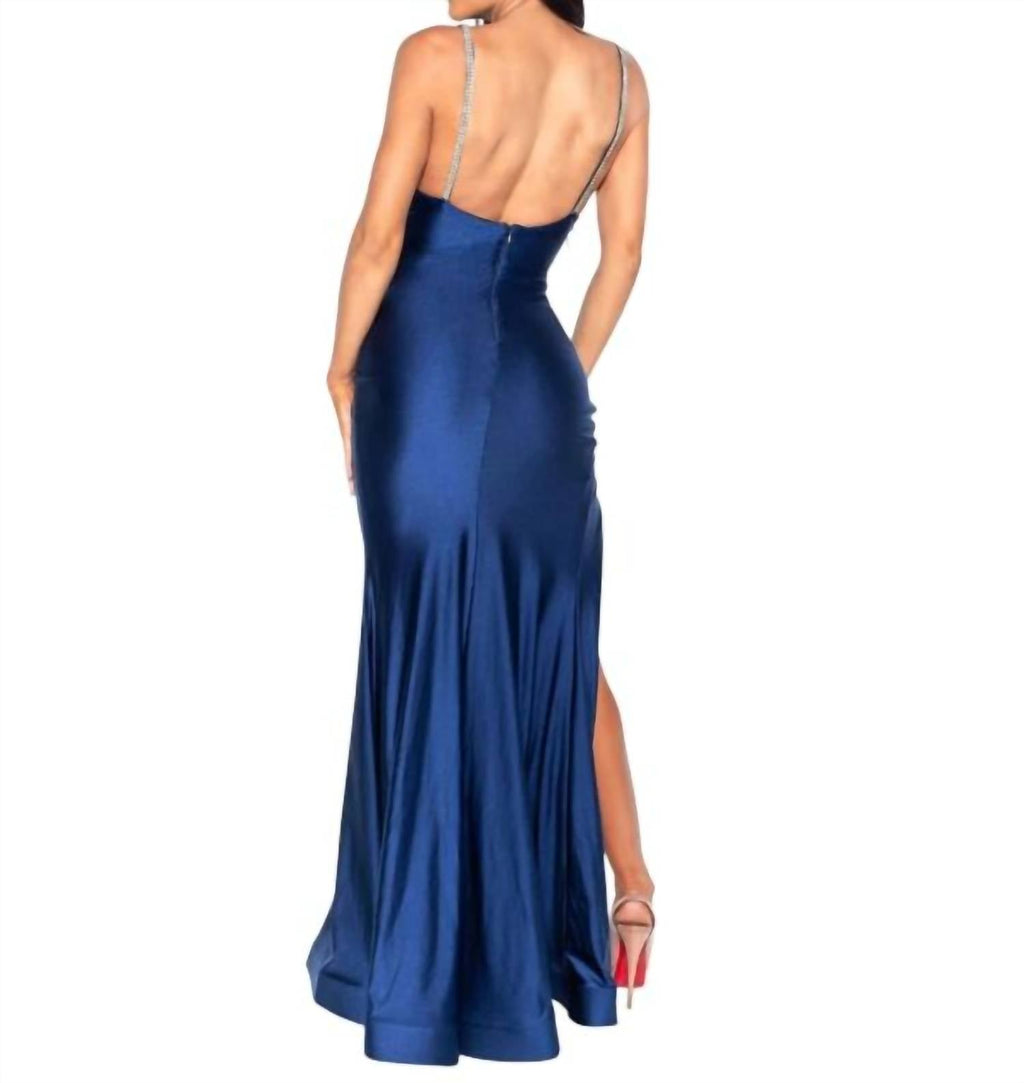 High Slit Prom Dress In Light Navy