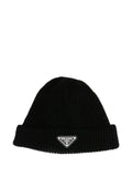 Prada Men Ribbed Logo-Plaque Beanie