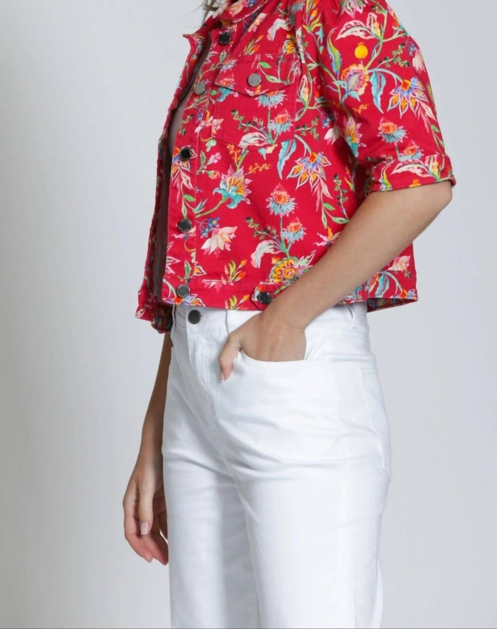 Cropped Stretch Twill Jacket In Crimson Carnival
