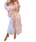 Bunches Of Flowers Block Print Midi Dress In Pink