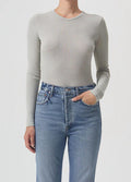 Shona Long Sleeve Tee Top In Rice Paper