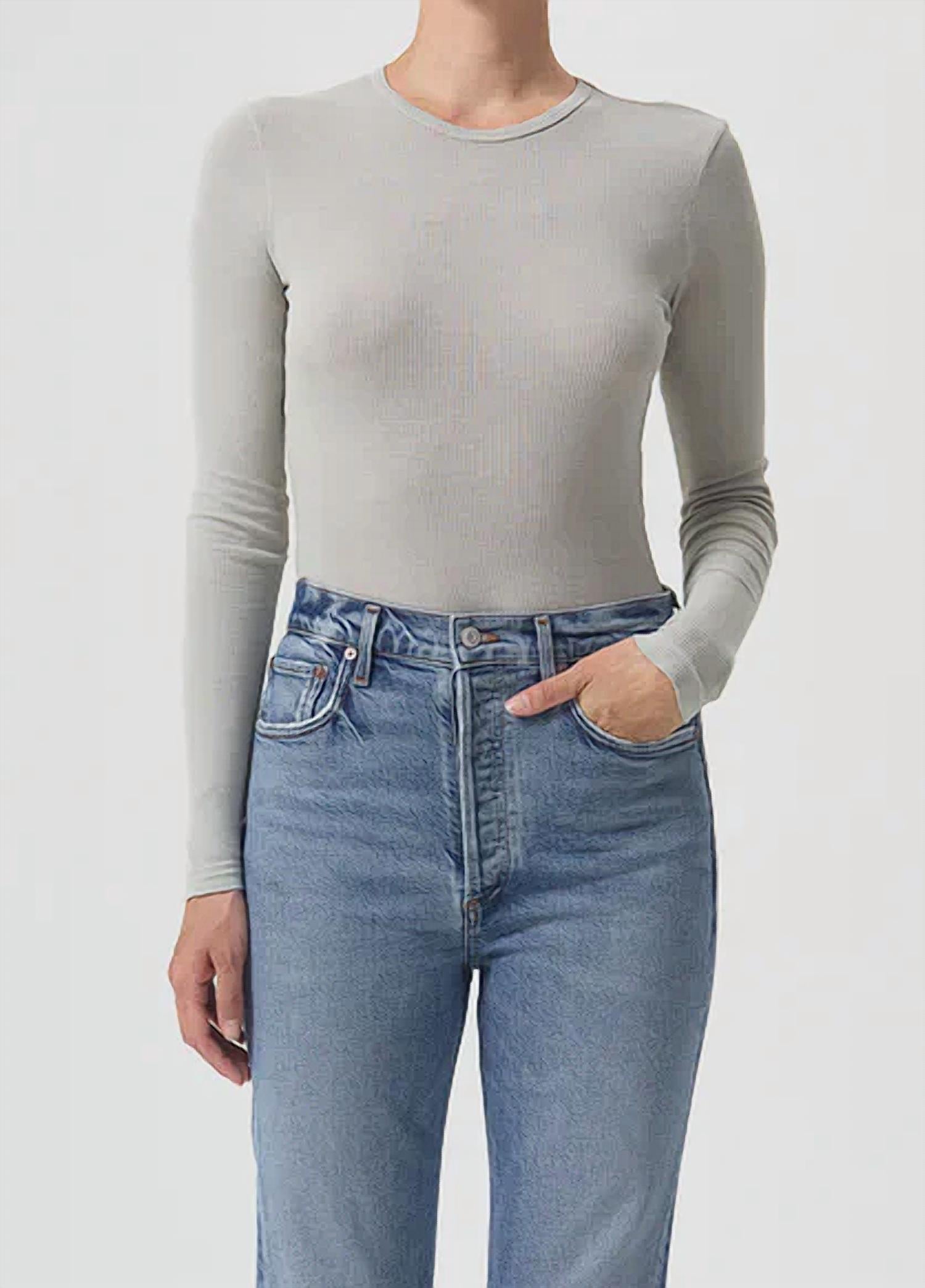 Shona Long Sleeve Tee Top In Rice Paper
