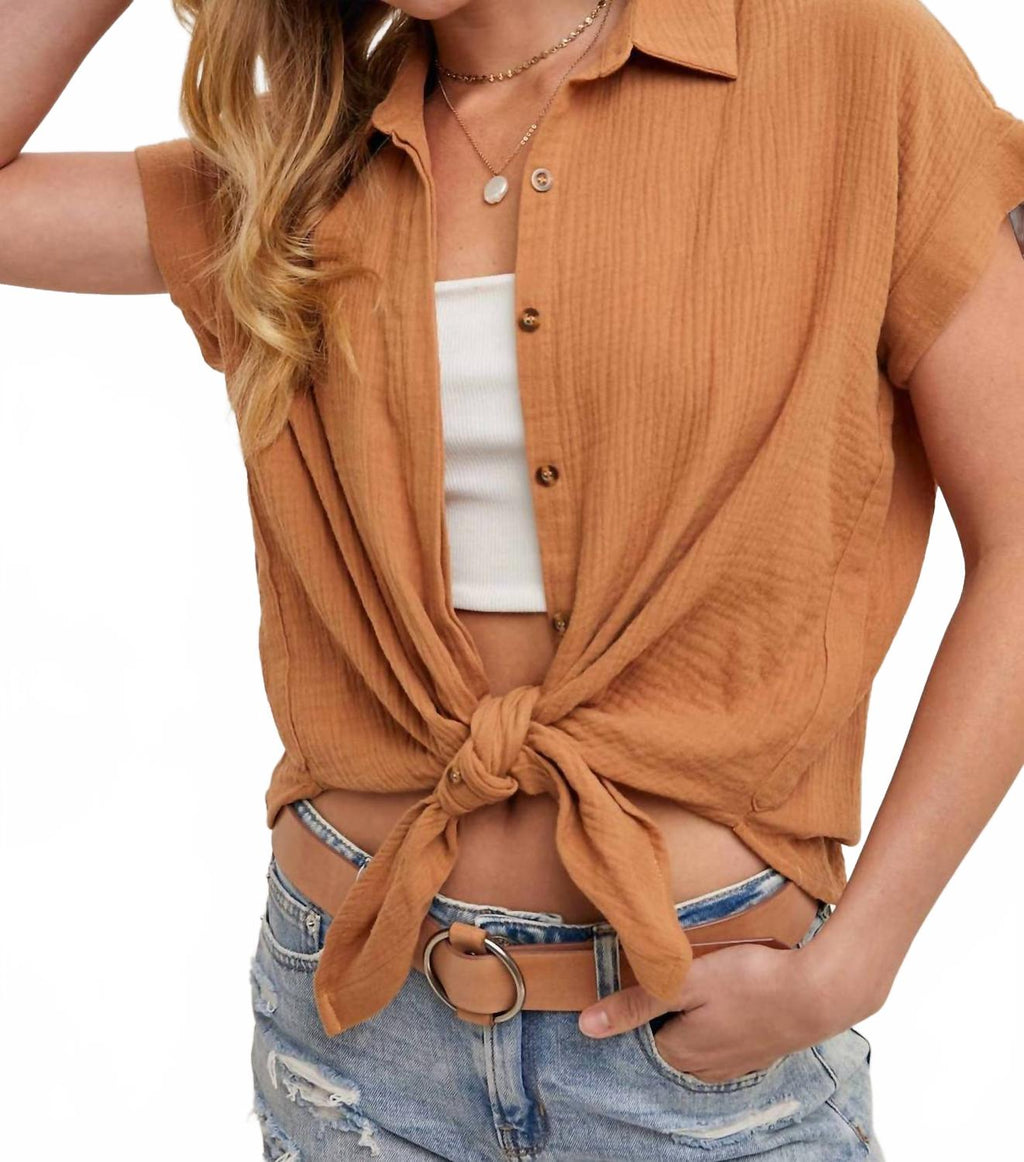 Essential Button Up Shirt In Camel