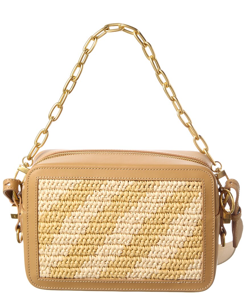 Off-White Medium Straw & Leather Camera Bag