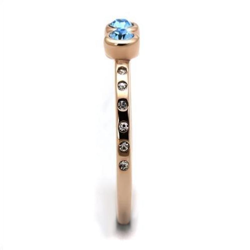 IP Rose Gold(Ion Plating) Stainless Steel Ring with Top Grade Crystal in Sea Blue