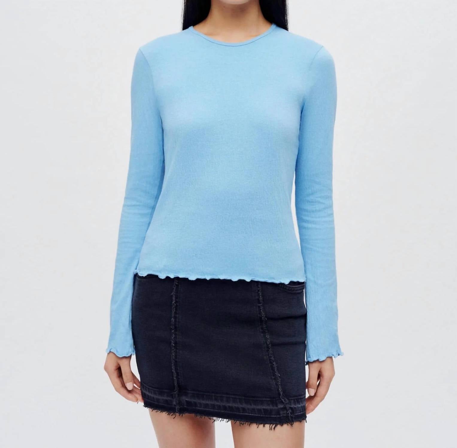 Crinkle Bell Long Sleeve Top In Carolina Blue