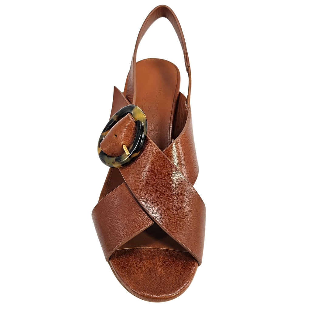 Leather Block Heel Singback Sandal