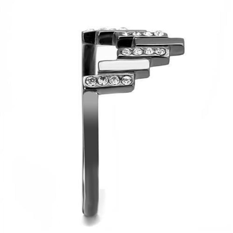 IP Light Black Stainless Steel Ring with Top Grade Crystal in Clear