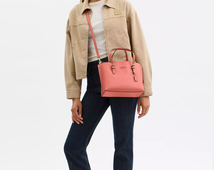 NWT Coach Leather Mollie Tote Bag 25 In Gold/Coral