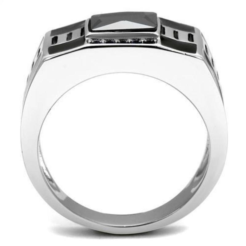 High polished (no plating) Stainless Steel Ring with AAA Grade CZ in Black Diamond