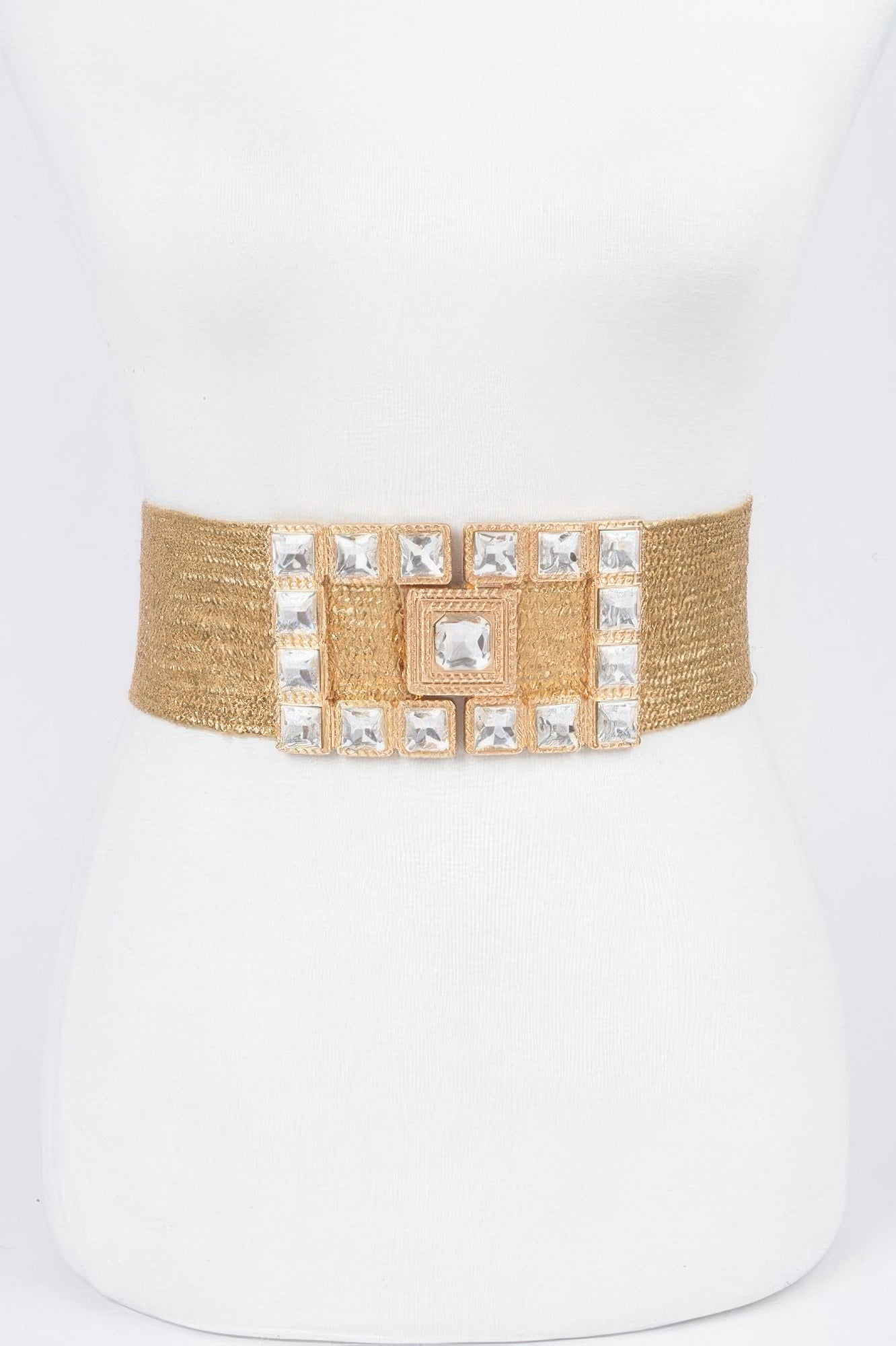 Stone Buckle Elastic Faux Straw Belt