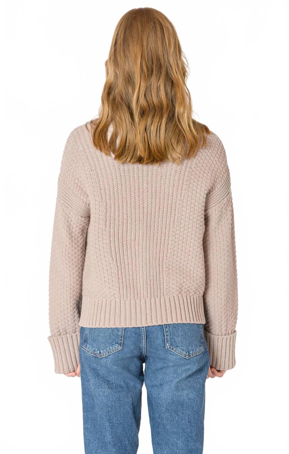 Cuffed Sleeve Textured Cardigan In Taupe