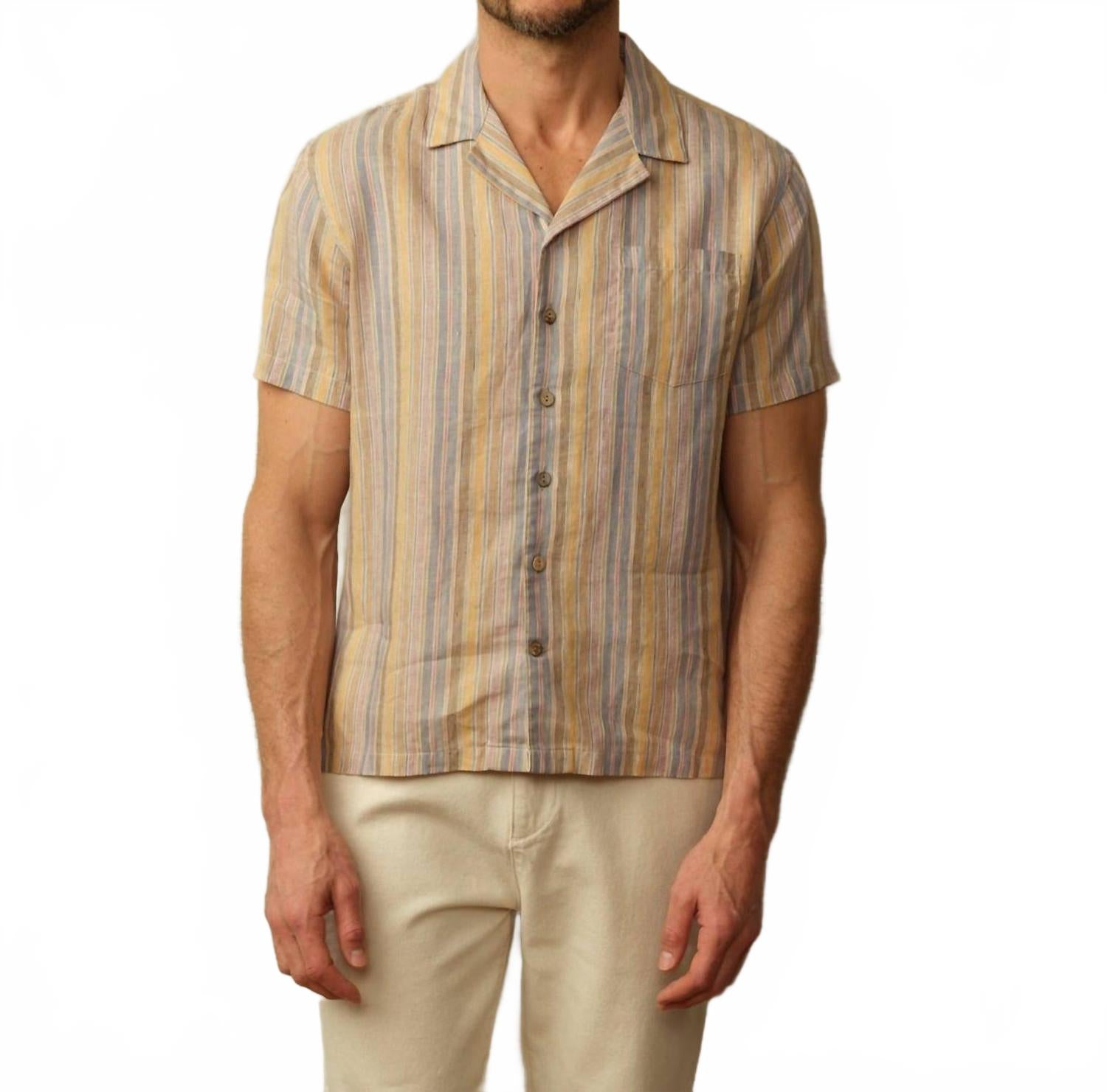 Fez Striped Linen Short Sleeve Shirt In Kauai Stripe