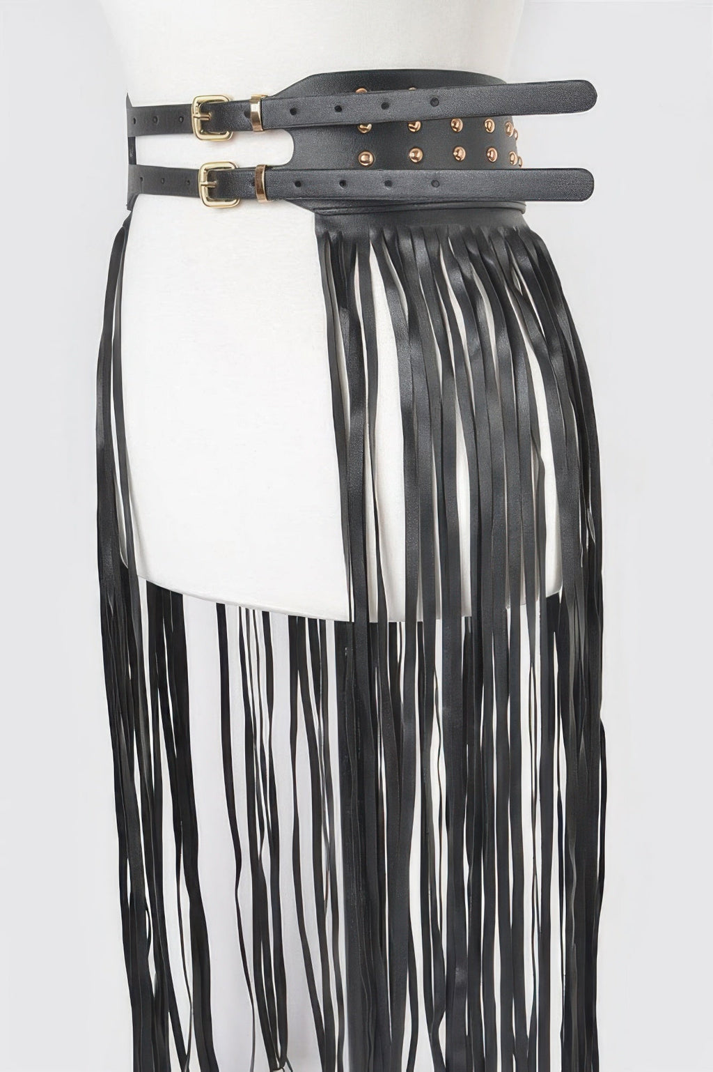 Faux Leather Metal Studded Fringe Belt