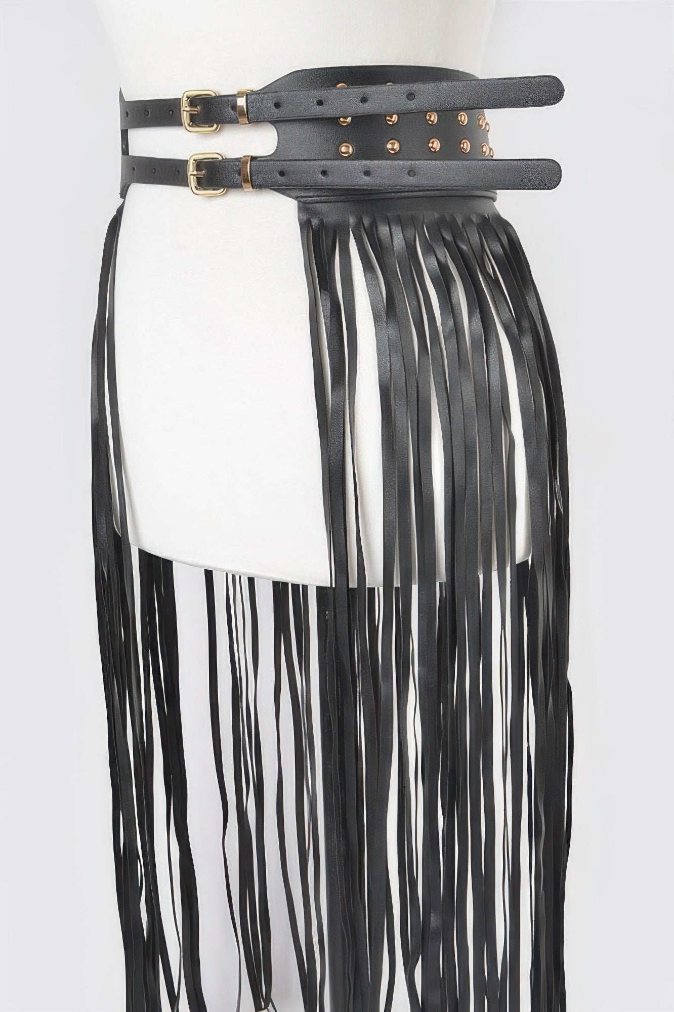 Faux Leather Metal Studded Fringe Belt
