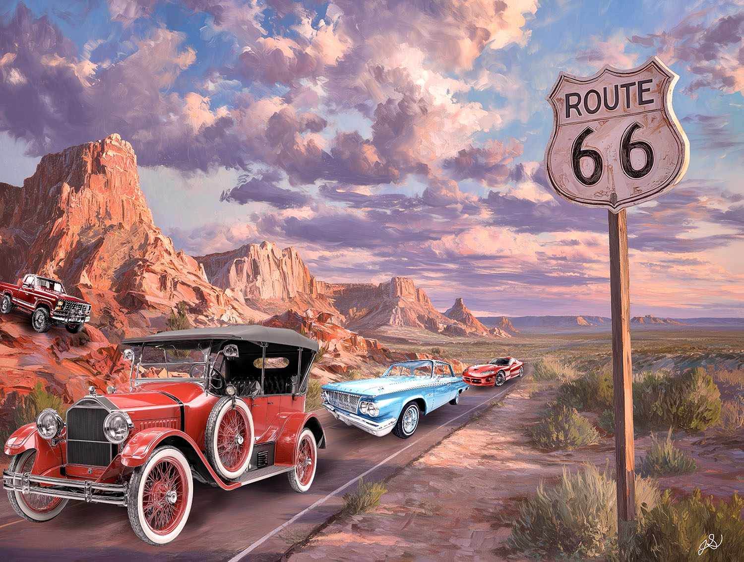 Line Up on Route 66 500 piece Jigsaw Puzzle for Adults