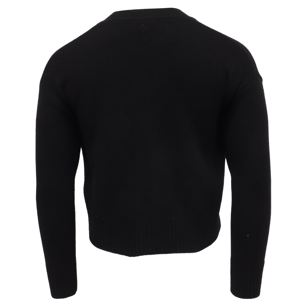 AMI Paris Cropped Cardigan in Black Merino Wool