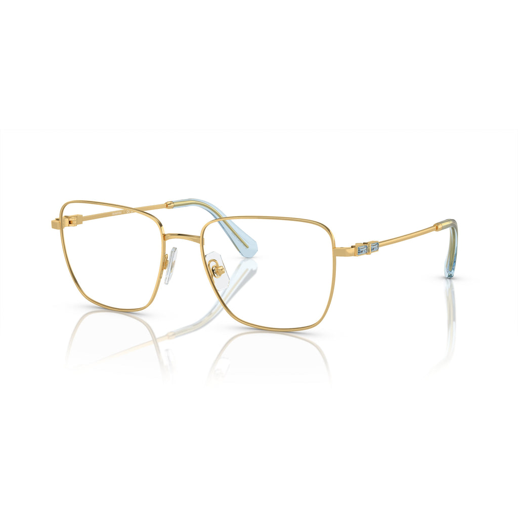 0Sk1003 Thin Gold-Toned Metal Sunglasses with Light Blue Accents