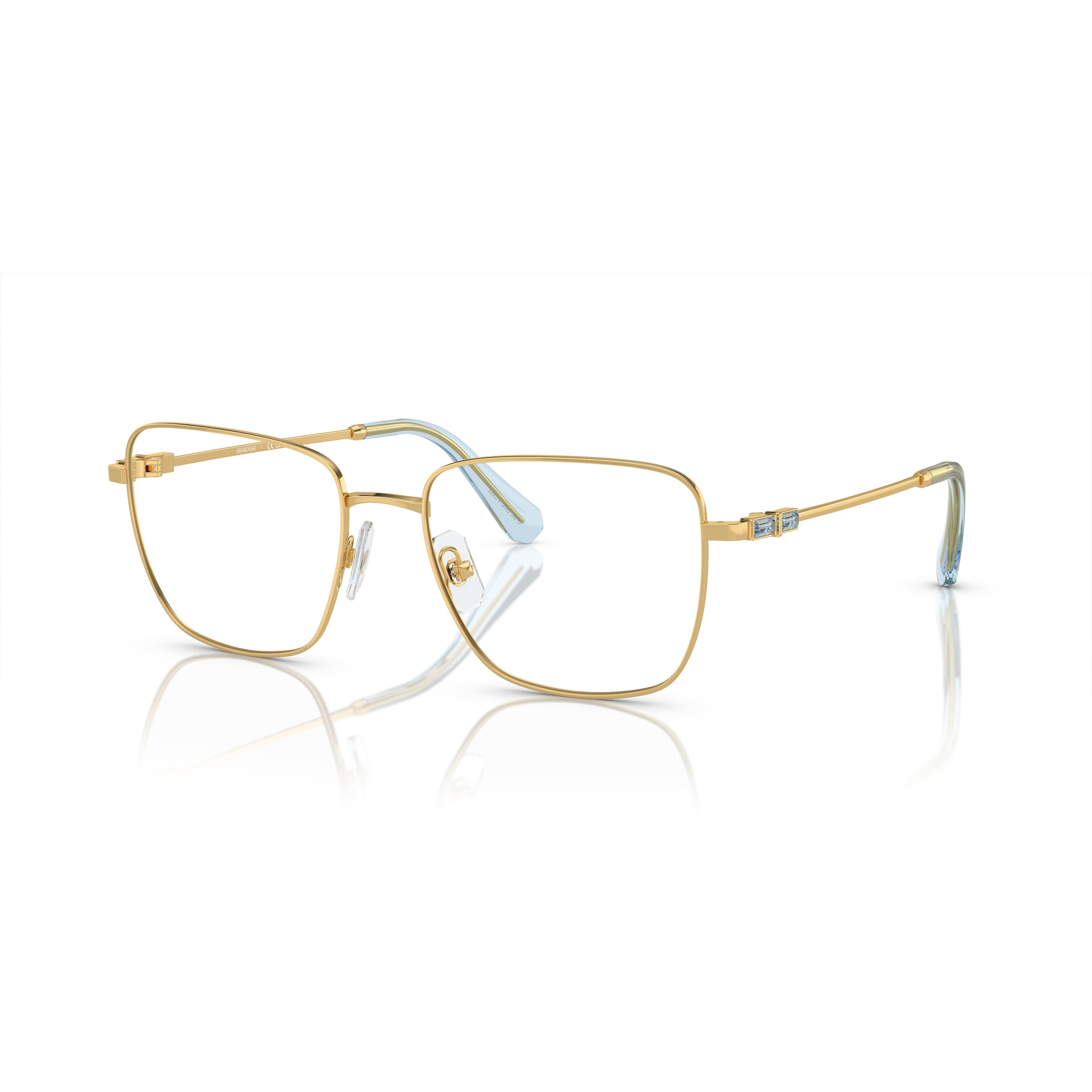 0Sk1003 Thin Gold-Toned Metal Sunglasses with Light Blue Accents