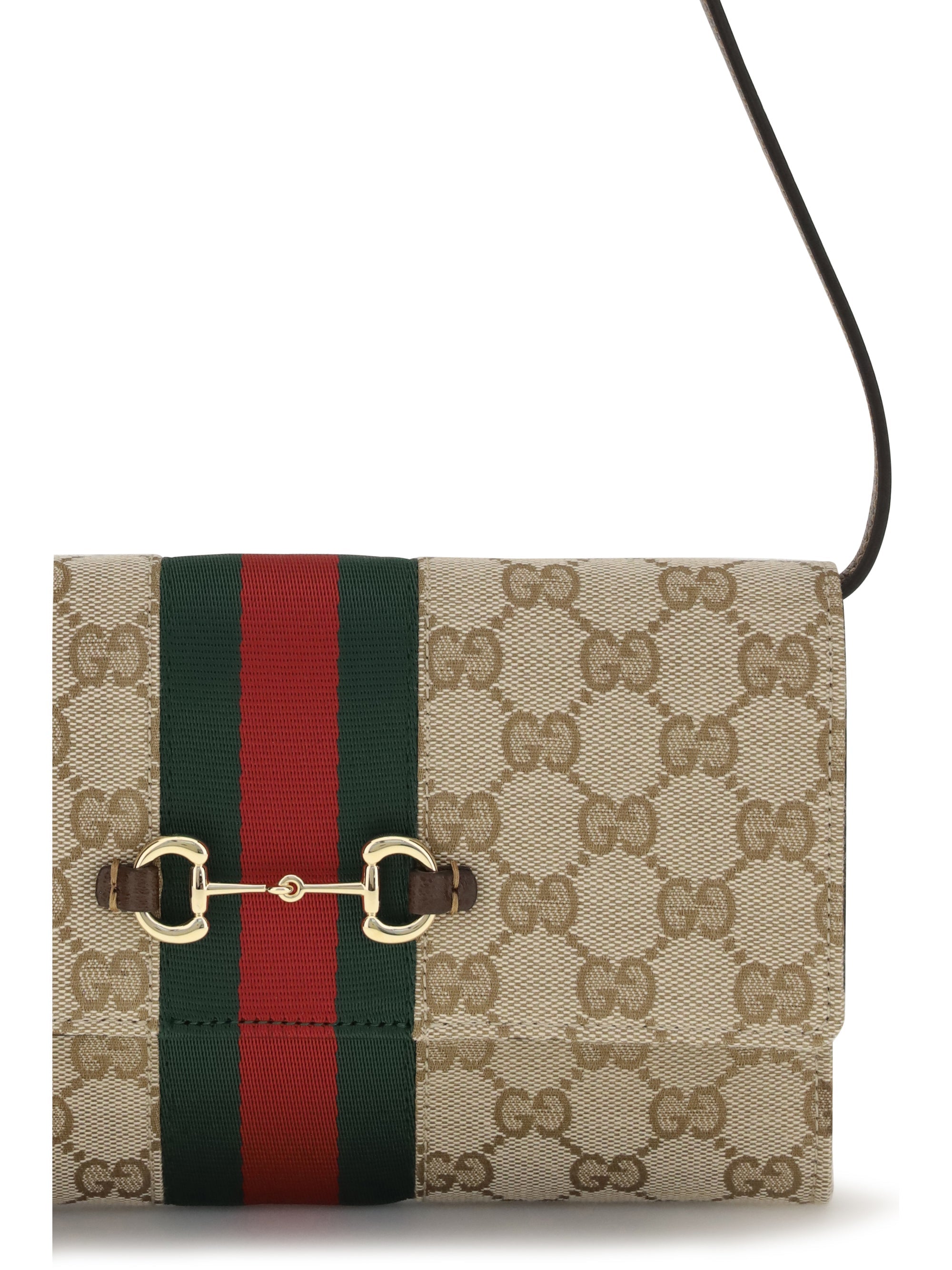 Gucci Women Horsebit Web Wallet With Shoulder Strap