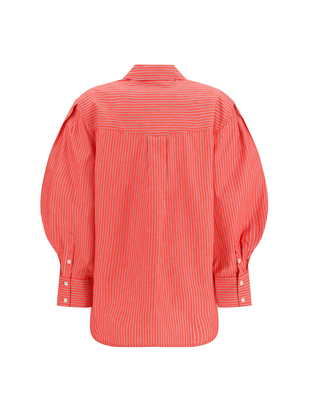 Ganni Women Striped Cotton Shirt With Balloon Sleeves