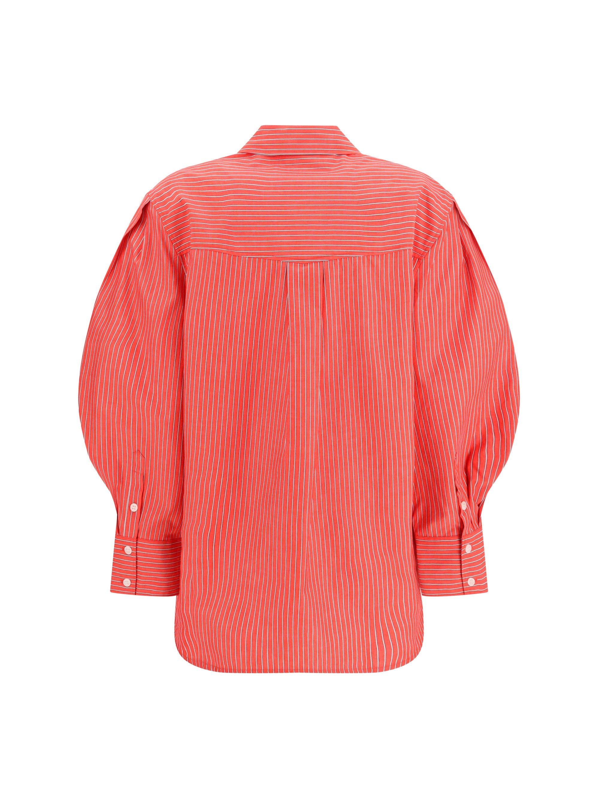 Ganni Women Striped Cotton Shirt With Balloon Sleeves