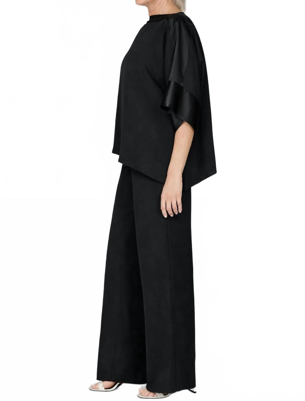 Satin Asymmetric Tunic With Satin Banding In Black