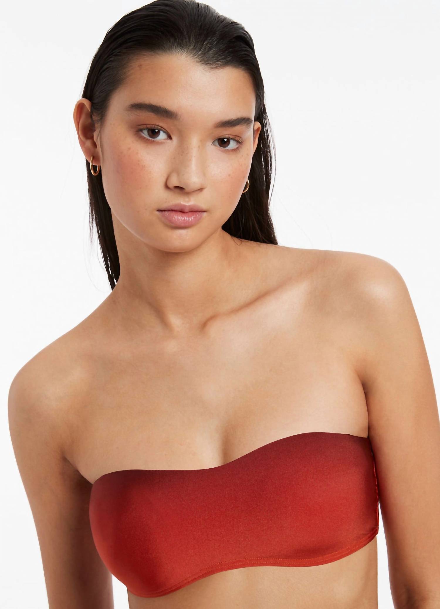 Oia Sunset Minimal Bandeau Bikini Top In Burnt Orange