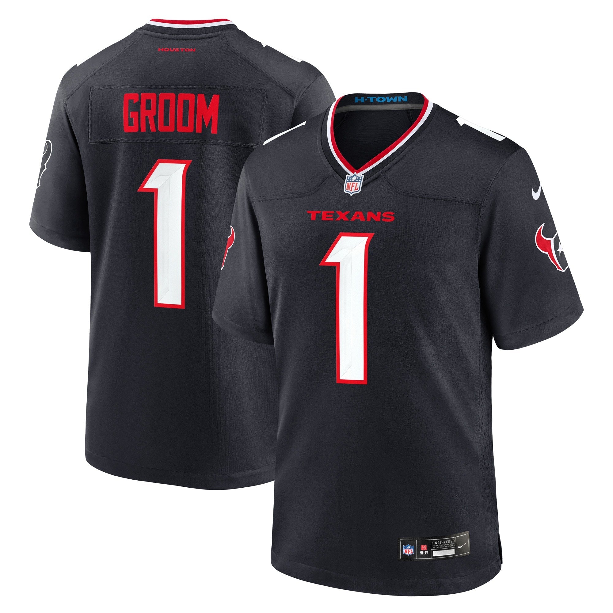 Houston Texans Number 1 Groom Navy Game Jersey