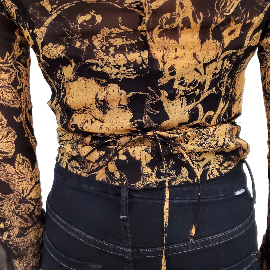 KNWLS BLACK AND YELLOW SHEER TIE UP BLOUSE ($900) - SIZE 6
