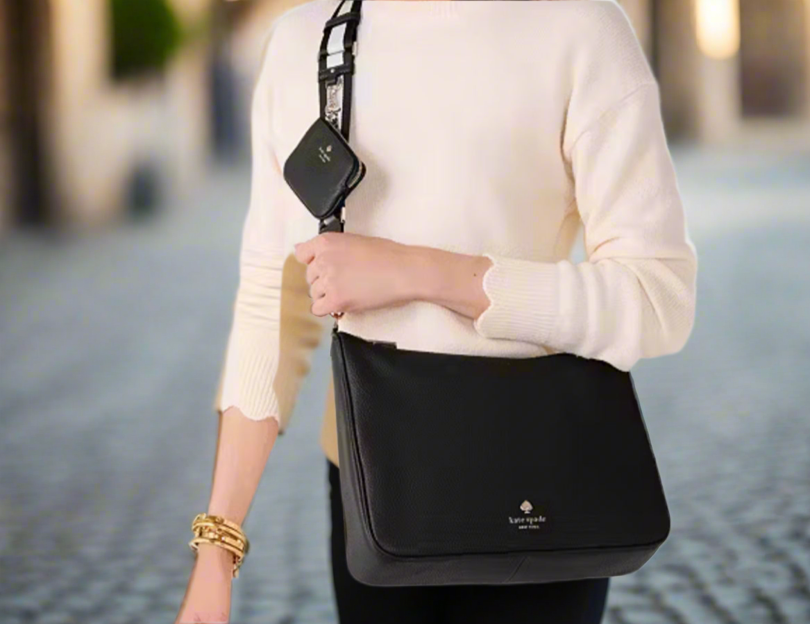 NWT Kate Spade Emma Large Leather Crossbody In Gold/Black