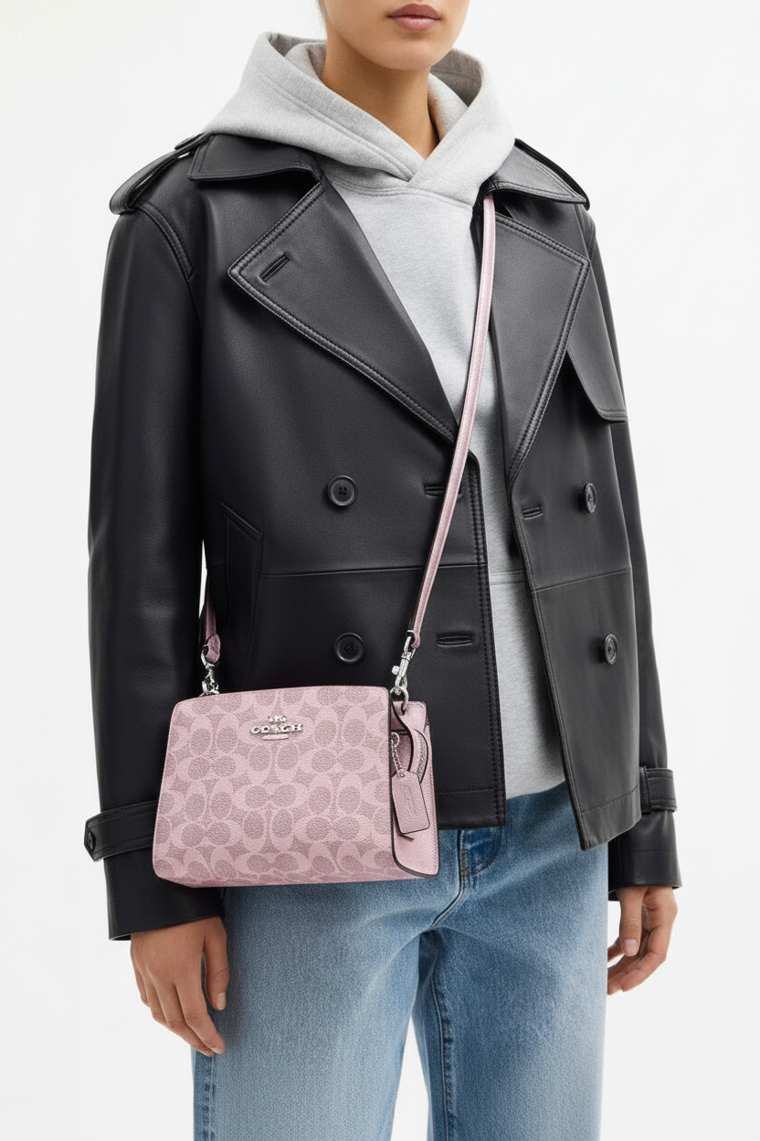 NWT Coach Gia Crossbody Bag In Signature Canvas In Metallic Pink