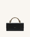 Maya Leopard-Shaped Hardware Handle Top Handle Bag - Black Croc
