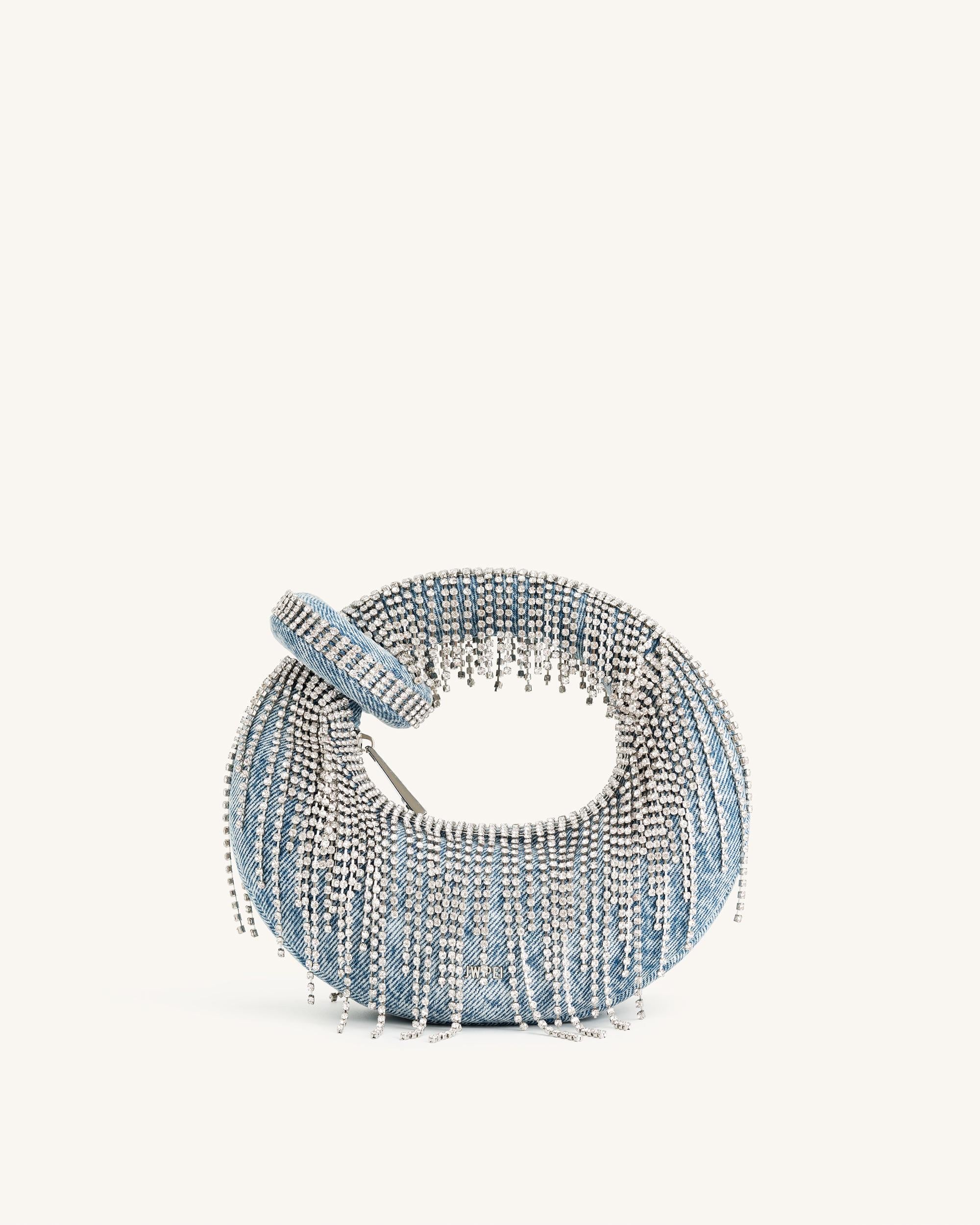 Abacus Denim Artificial Crystal Mini Top Handle Bag - Blue