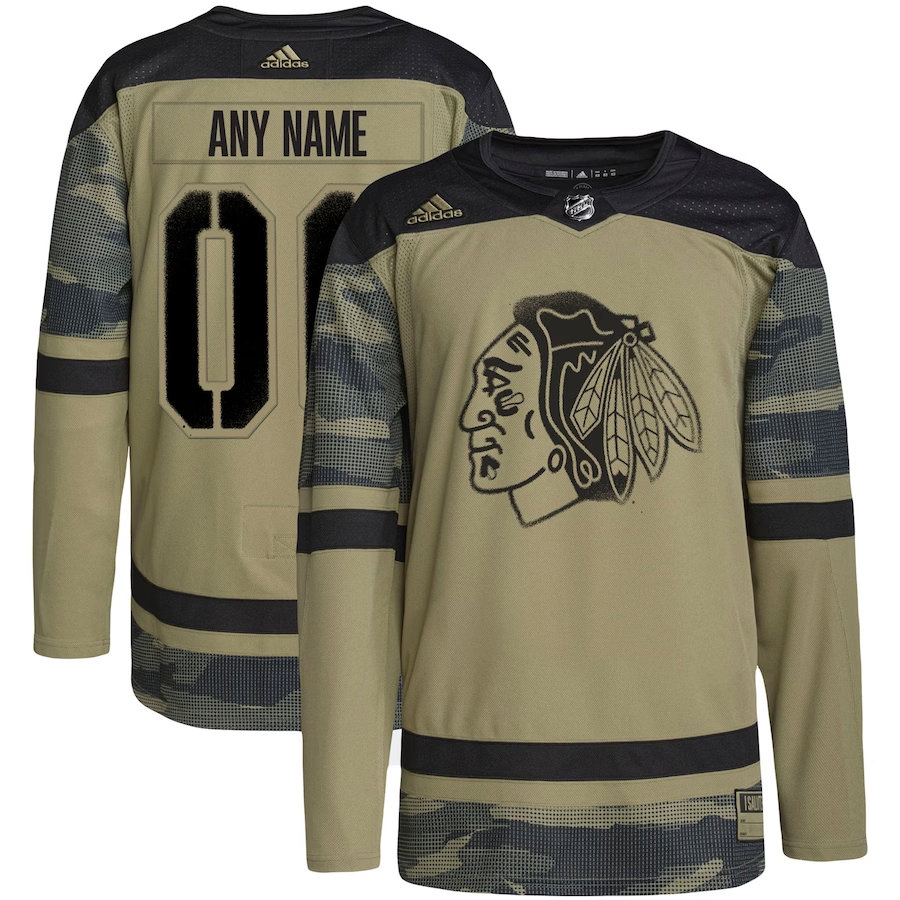 Men's Chicago Blackhawks Camo Military Appreciation Team Authentic Custom Practice jersey