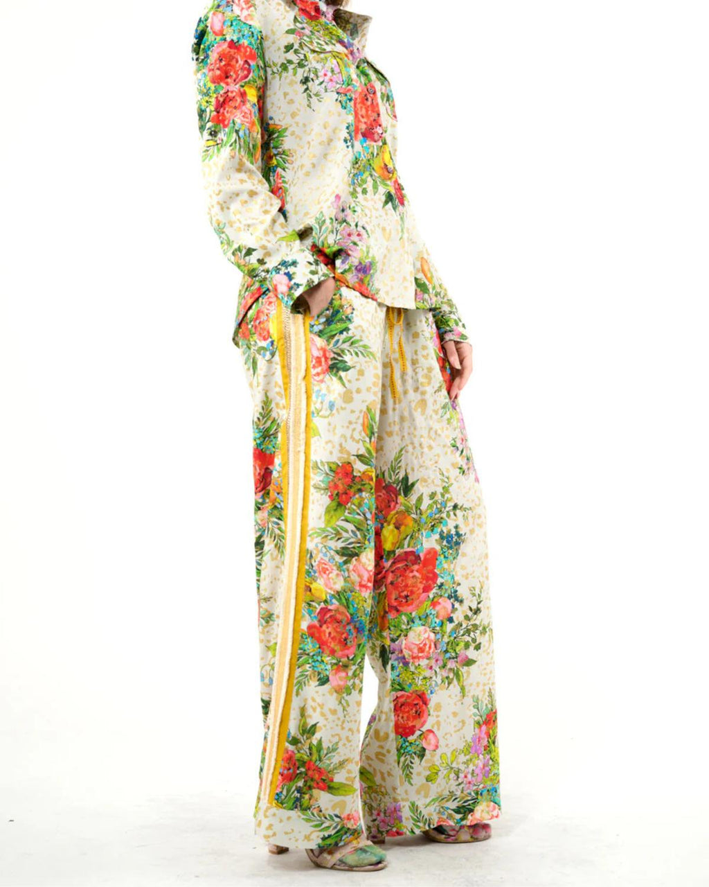 Harriet Elastic Waist Pants In Cream Floral Combo
