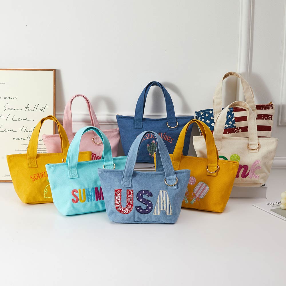 Squeeze Day Lemon Embroidered Small Canvas Tote Bag