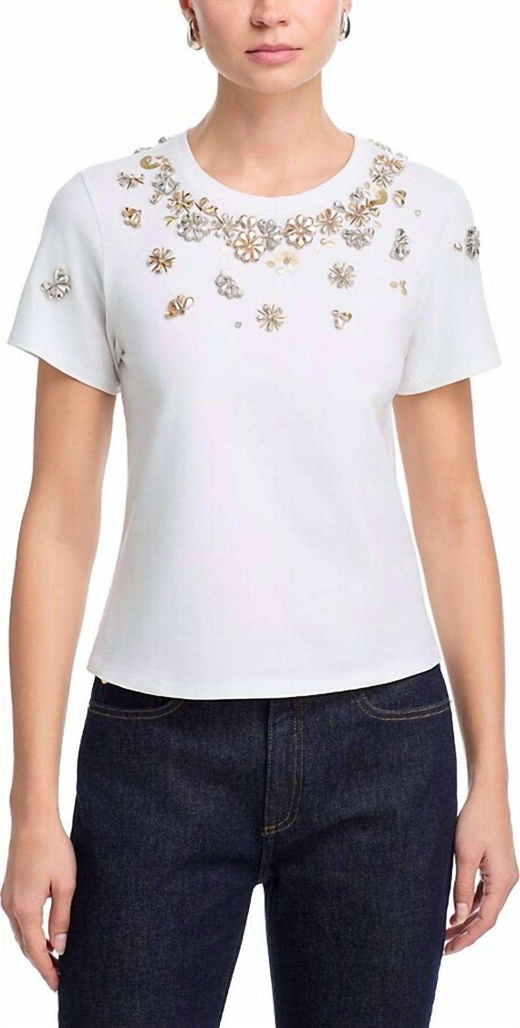 Tumbling Flowers Shrunken Tee In White