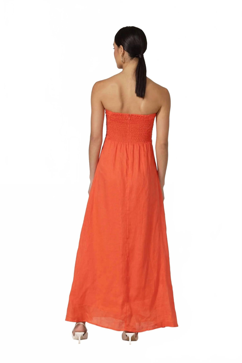 Melody Linen Maxi Dress In Salsa Coral