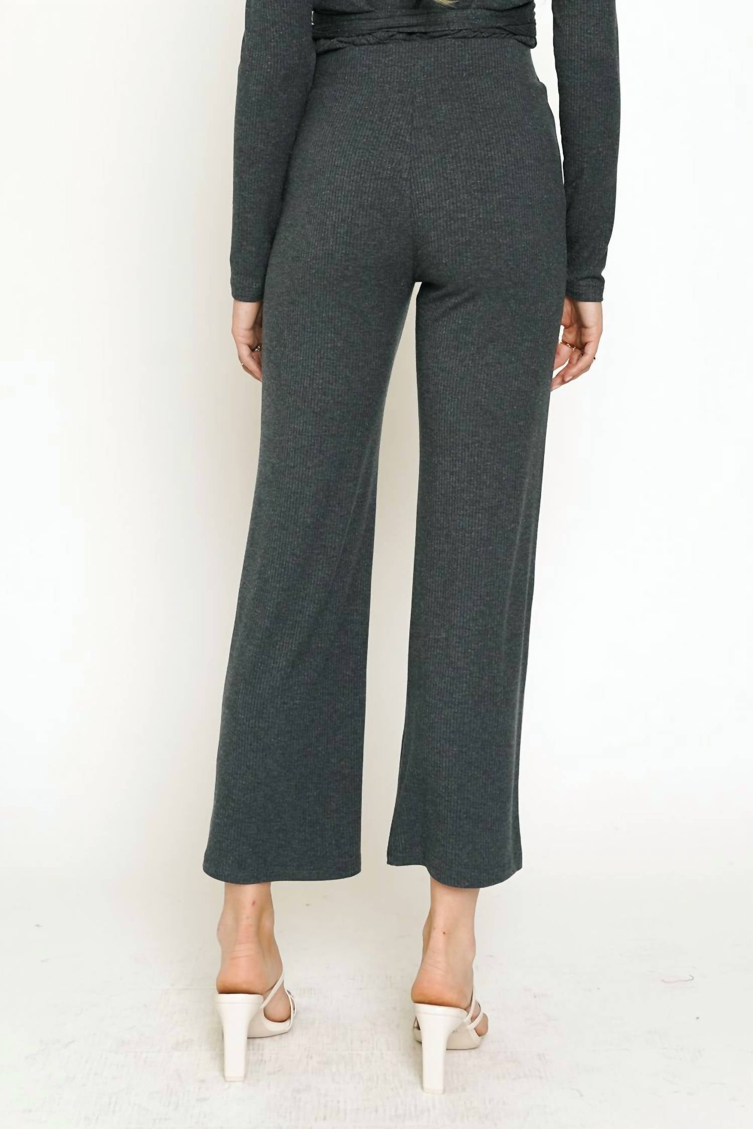High Waist Rib Pants In Deep Blue