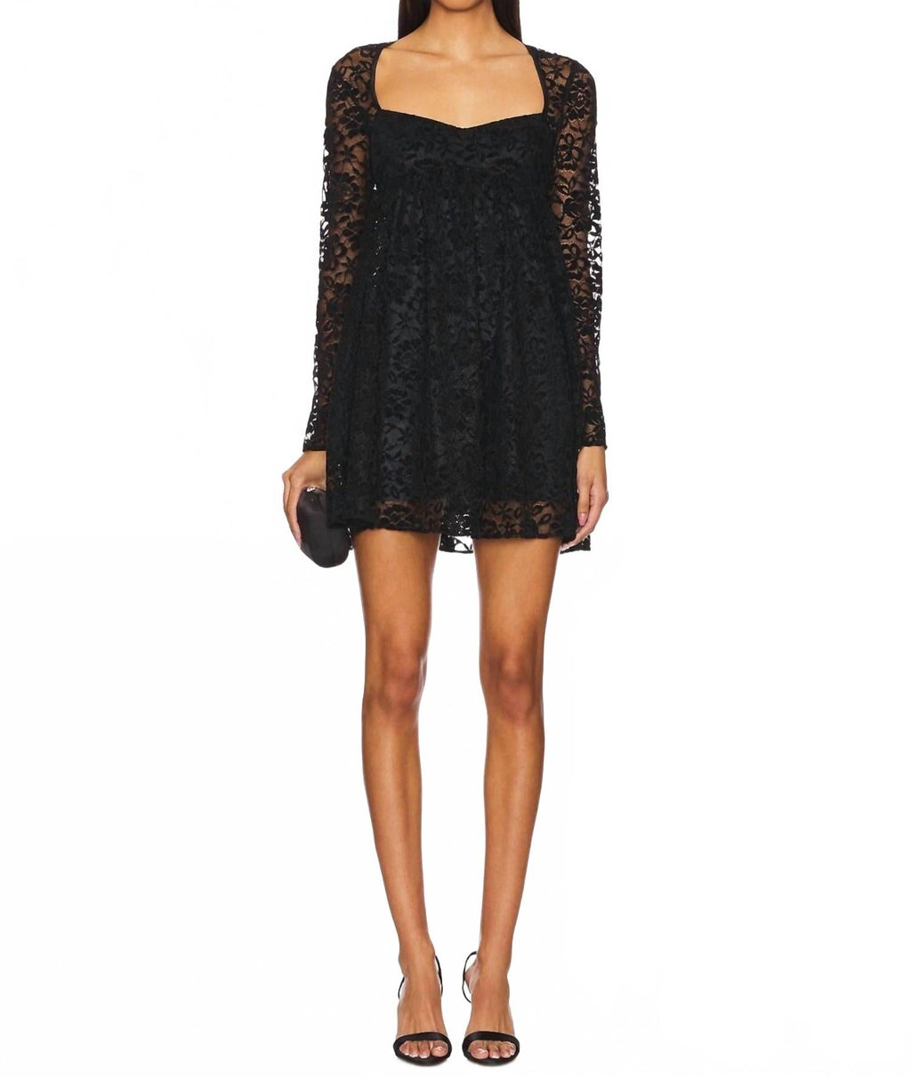 Monet Lace Long Sleeve Mini Dress In Black