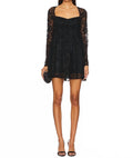 Monet Lace Long Sleeve Mini Dress In Black