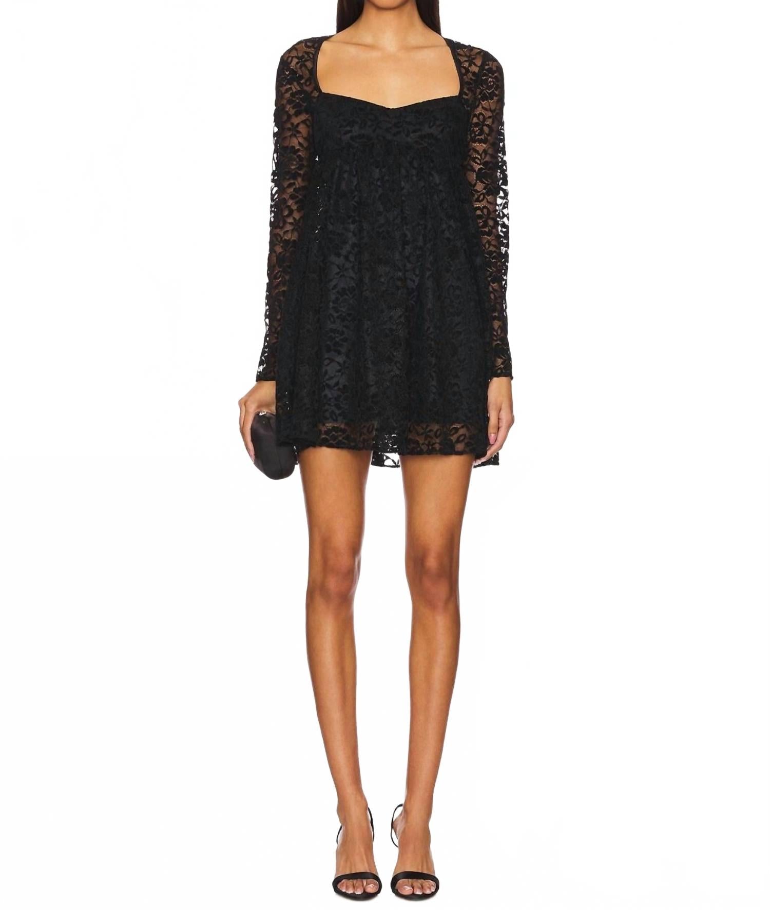 Monet Lace Long Sleeve Mini Dress In Black