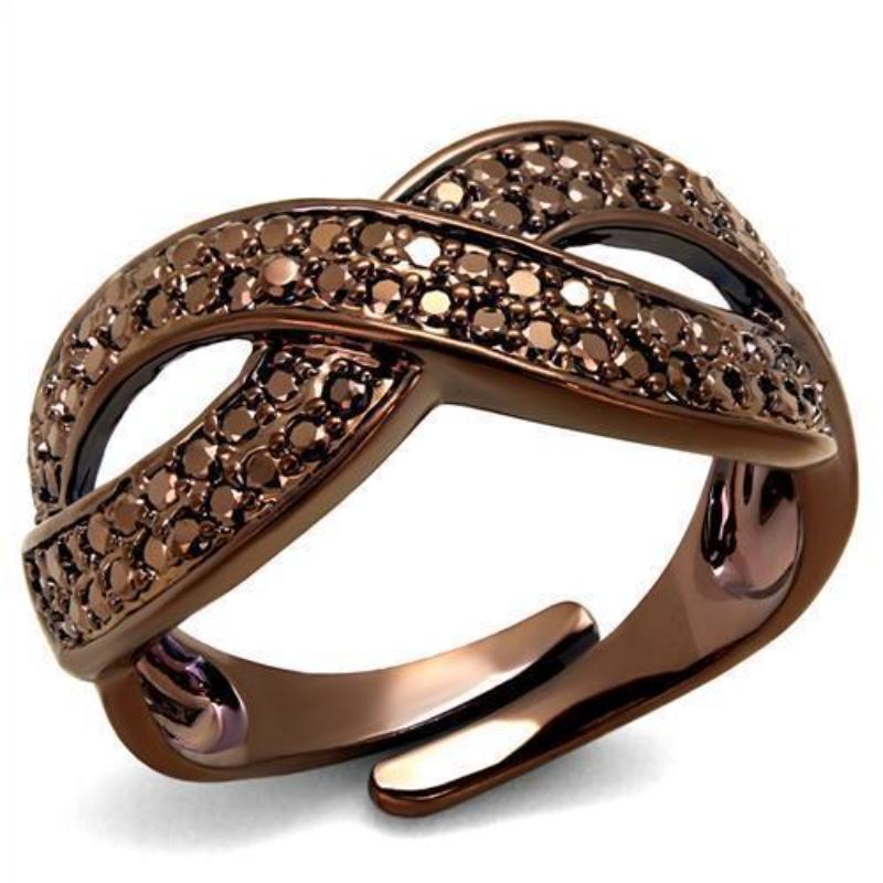 IP Coffee light Brass Ring with AAA Grade CZ in Light Coffee