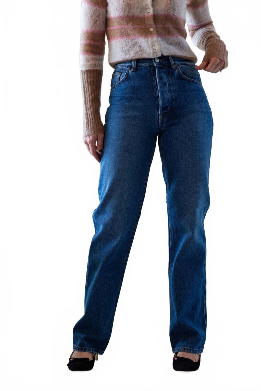 Straight Leg Denim Jeans In Dark Blue