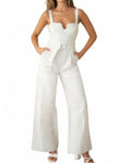 Striped Bustier Jumpsuit In White/black